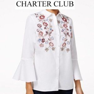 Charter Club Cotton Embroidered Bell-Sleeve top